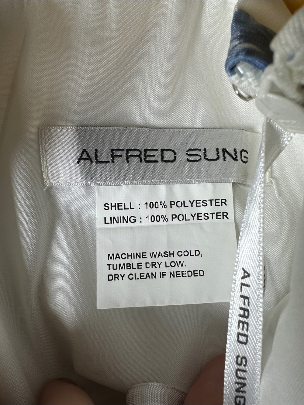 ALFRED SUNG White Maxi Dress with Blue Floral Bustier (22) - Picture 3 of 3